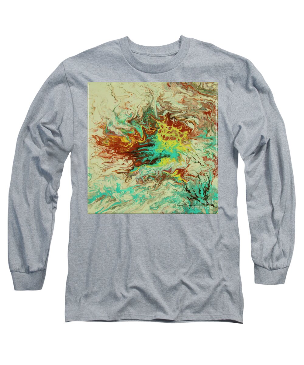 Poured Acrylic Long Sleeve T-Shirt featuring the painting Southwest Eddies by Lucy Arnold