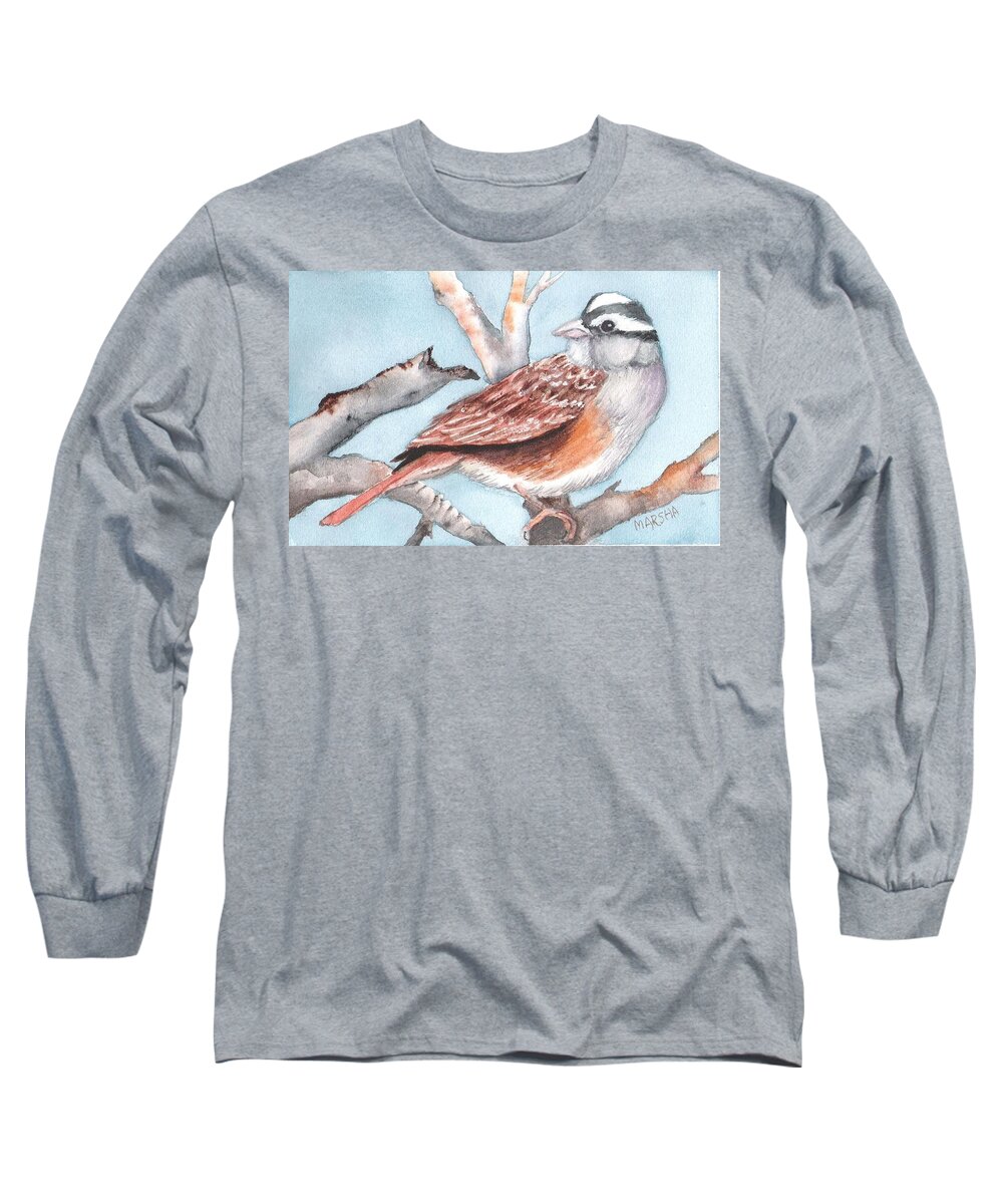Nature Long Sleeve T-Shirt featuring the painting Sparrow by Marsha Woods