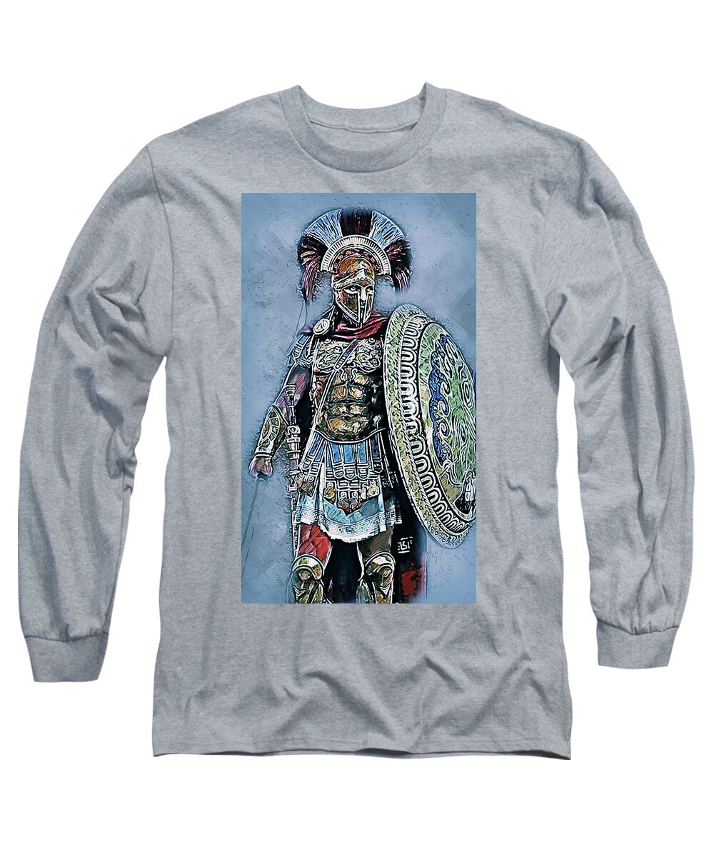 Spartan Warrior Long Sleeve T-Shirt featuring the painting Spartan Hoplite - 28 by AM FineArtPrints