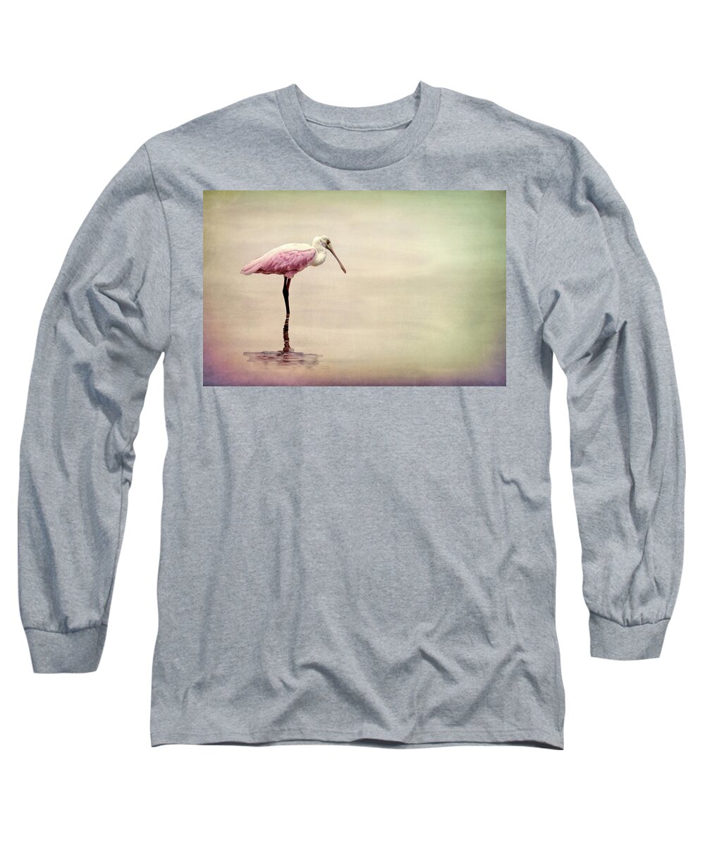 Spoonbill Long Sleeve T-Shirt featuring the mixed media Spoonbill Pink by Rosalie Scanlon