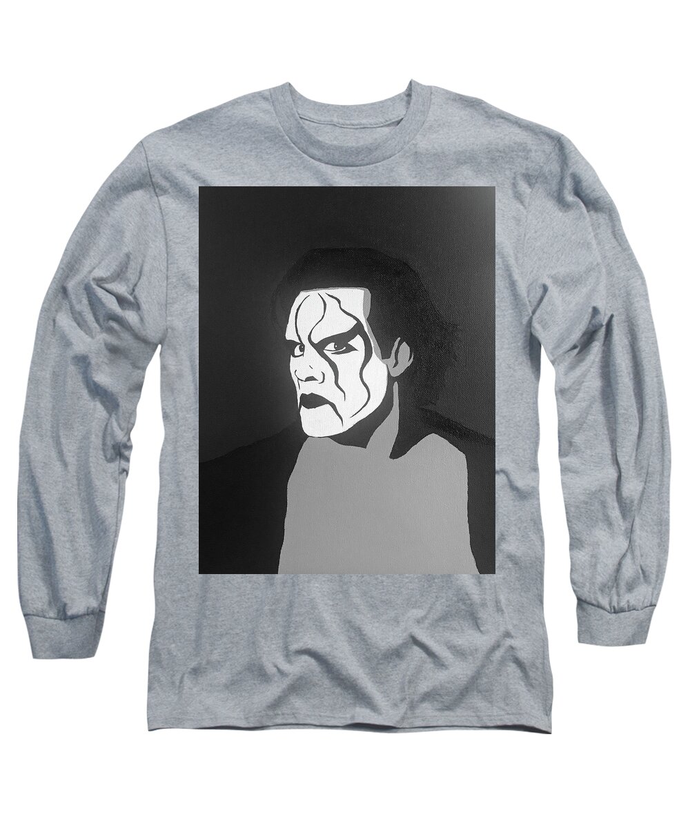 Original Black And White Acrylic Painting Or Wrestler Sting Long Sleeve T-Shirt featuring the painting Sting by Willy Proctor