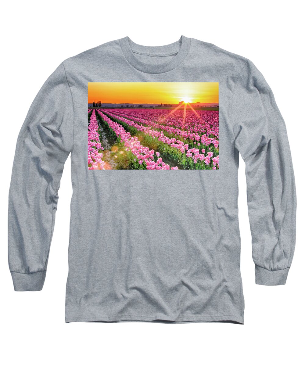 Tulip Long Sleeve T-Shirt featuring the photograph Sunset in the Skagit by Briand Sanderson