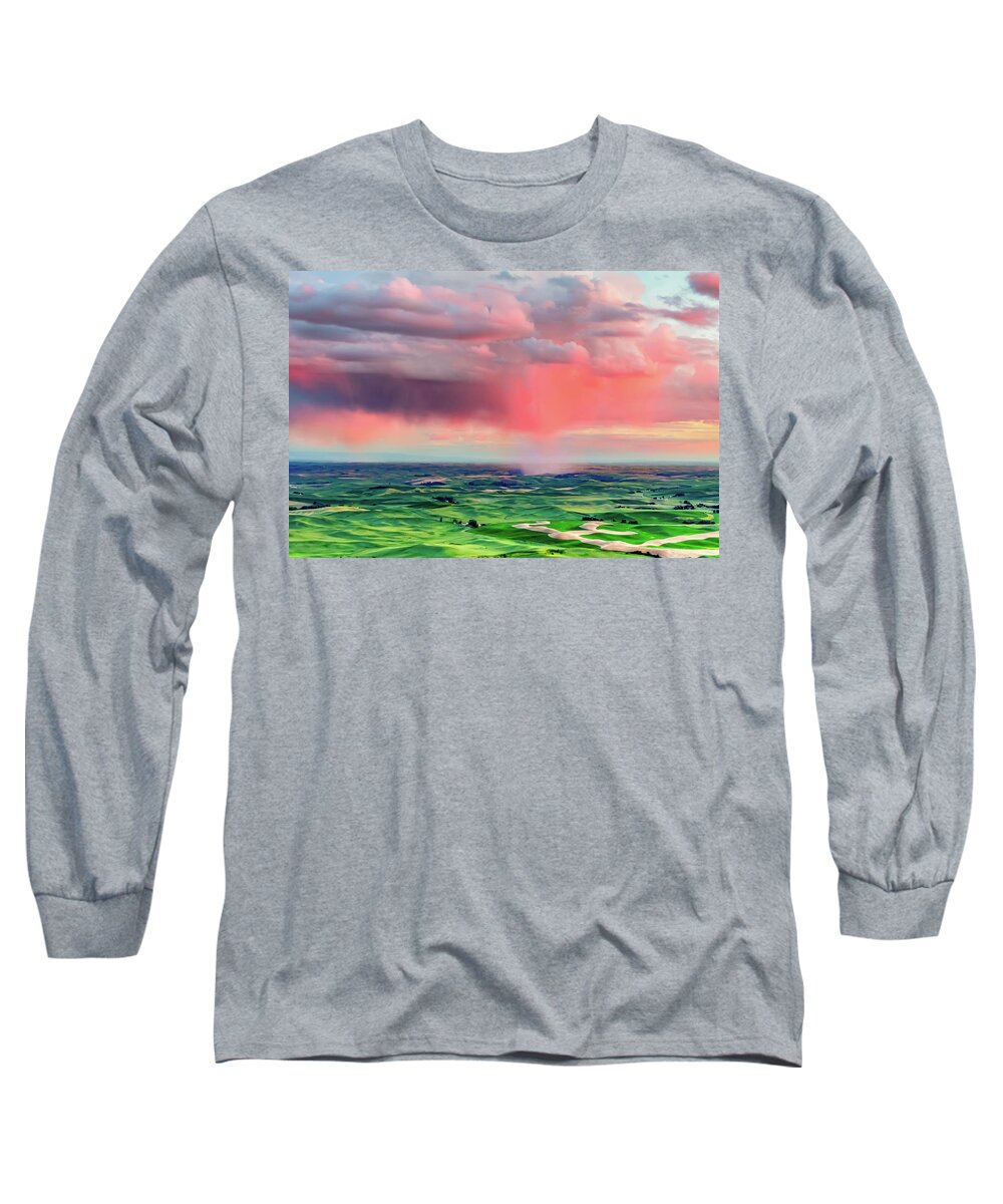 Sunset Long Sleeve T-Shirt featuring the photograph Sunset Rain over the Palouse by Bryan Carter