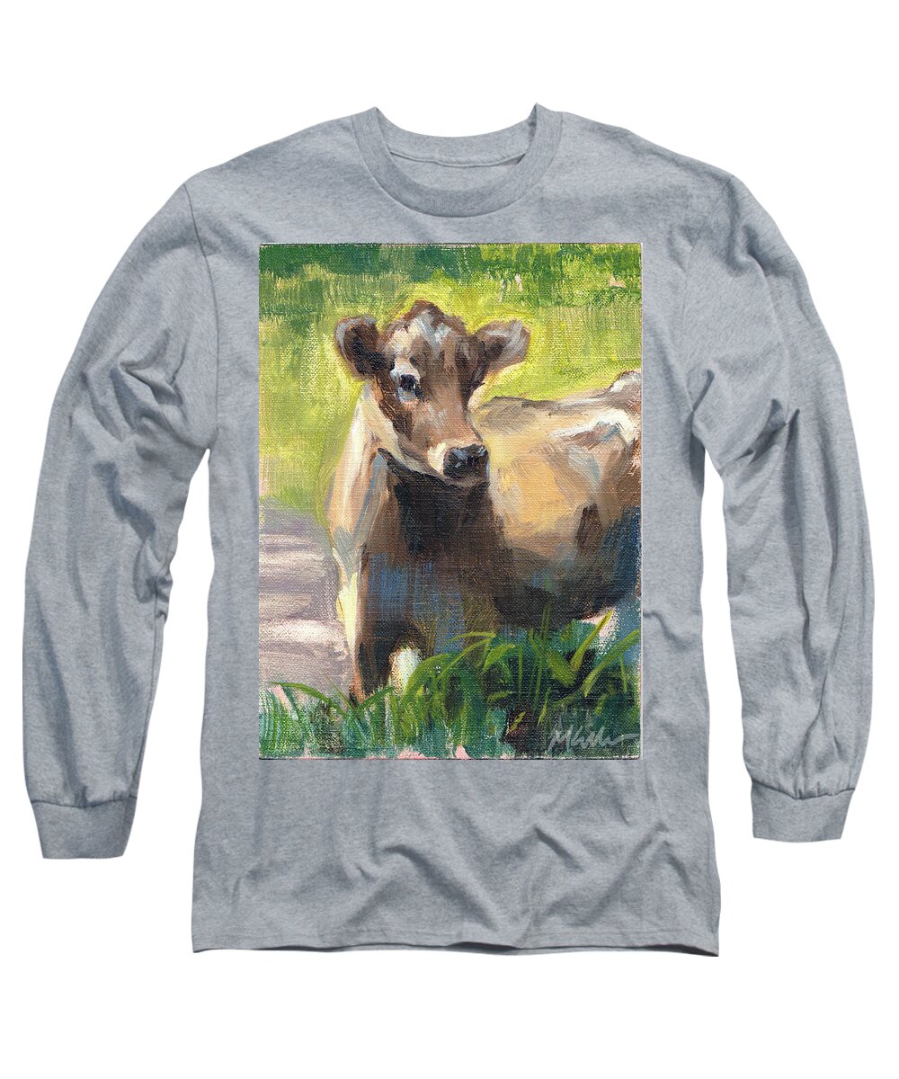 Cow Long Sleeve T-Shirt featuring the painting Taking a Closer Look by Merle Keller
