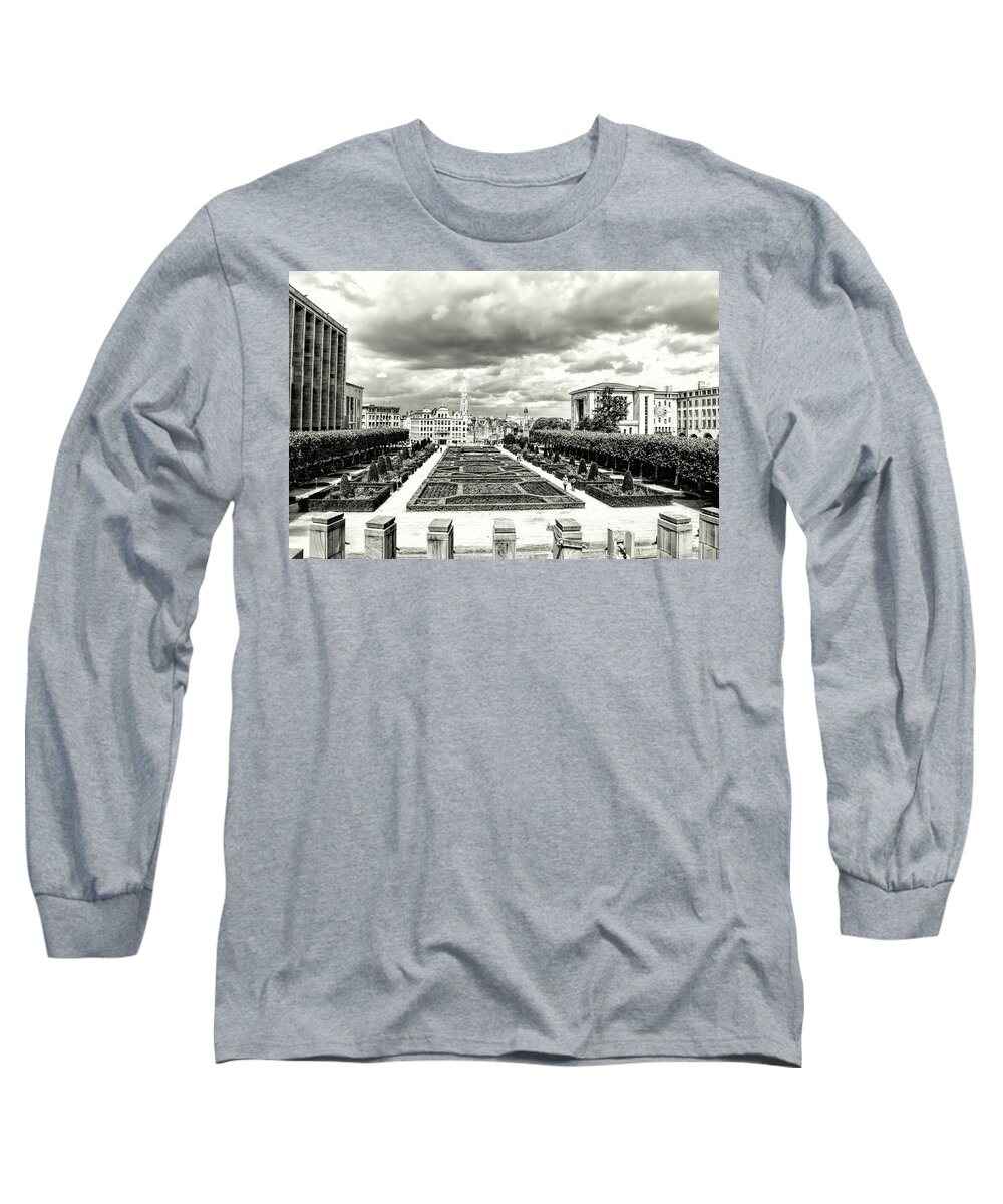 The Geometric Garden In Black And White Long Sleeve T-Shirt featuring the photograph The Geometric Garden in Black and White by Phyllis Taylor