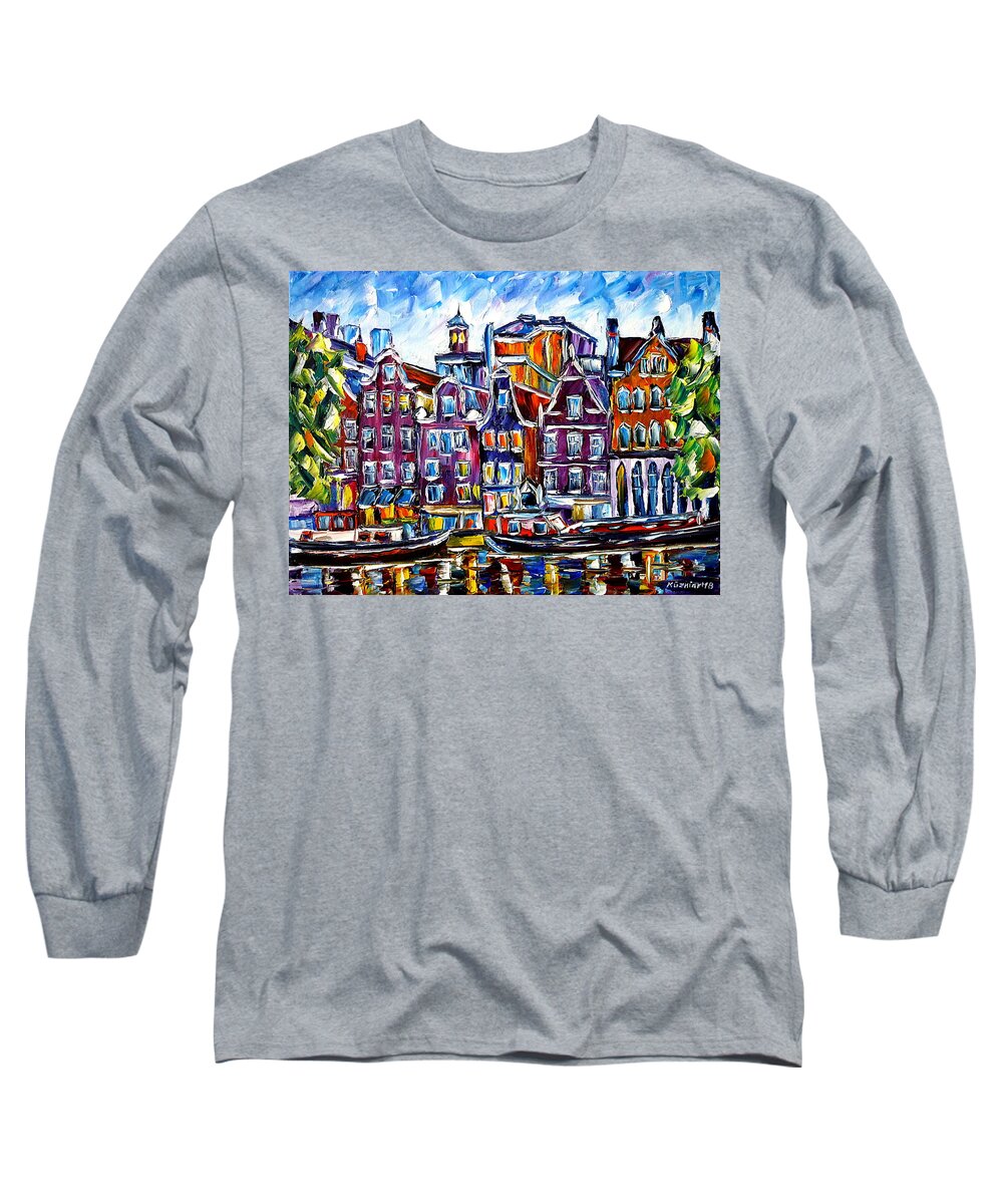 Beautiful Amsterdam Long Sleeve T-Shirt featuring the painting The Houses Of Amsterdam by Mirek Kuzniar