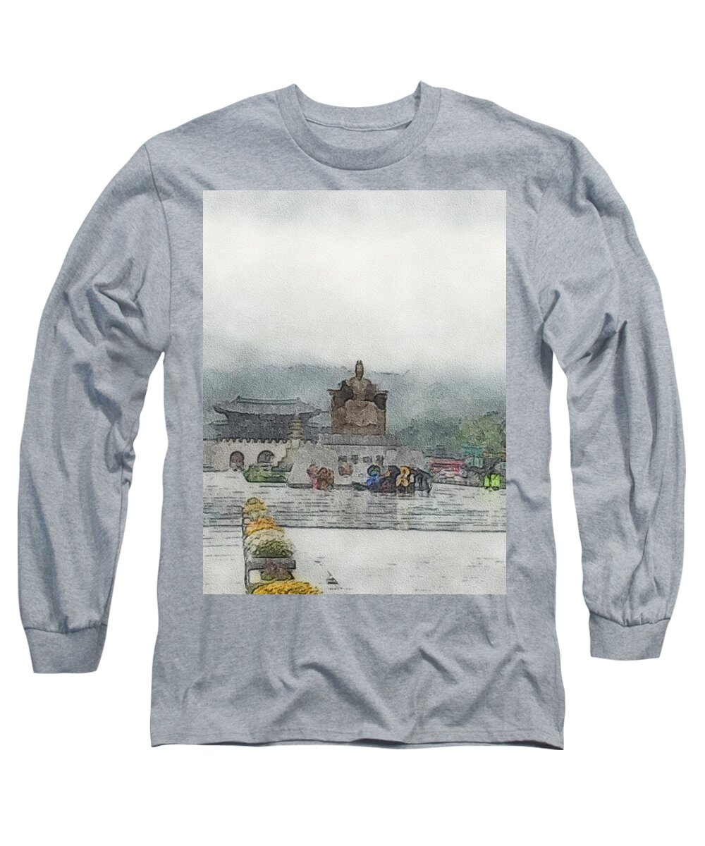 Photoshop Long Sleeve T-Shirt featuring the digital art The old palace on a dank day by Steve Glines