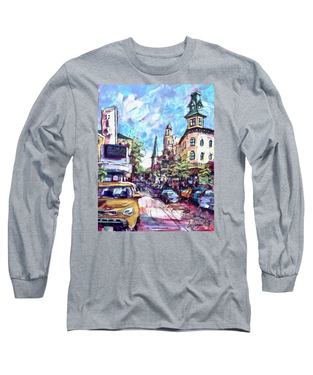 Painting Long Sleeve T-Shirt featuring the painting The Towers of Main Street by Les Leffingwell