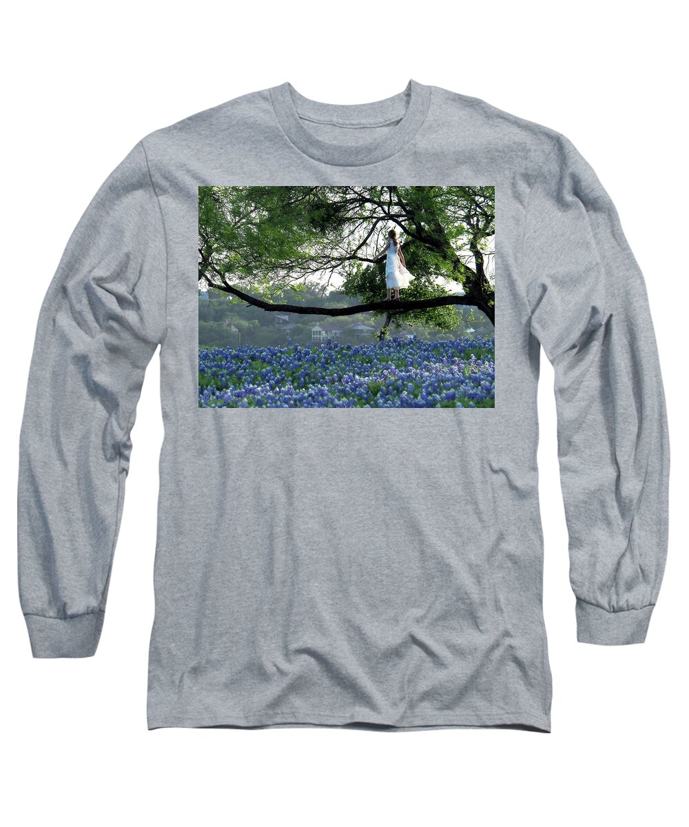 Bluebonnets Long Sleeve T-Shirt featuring the photograph The View at Turkey Bend by Jerry Connally
