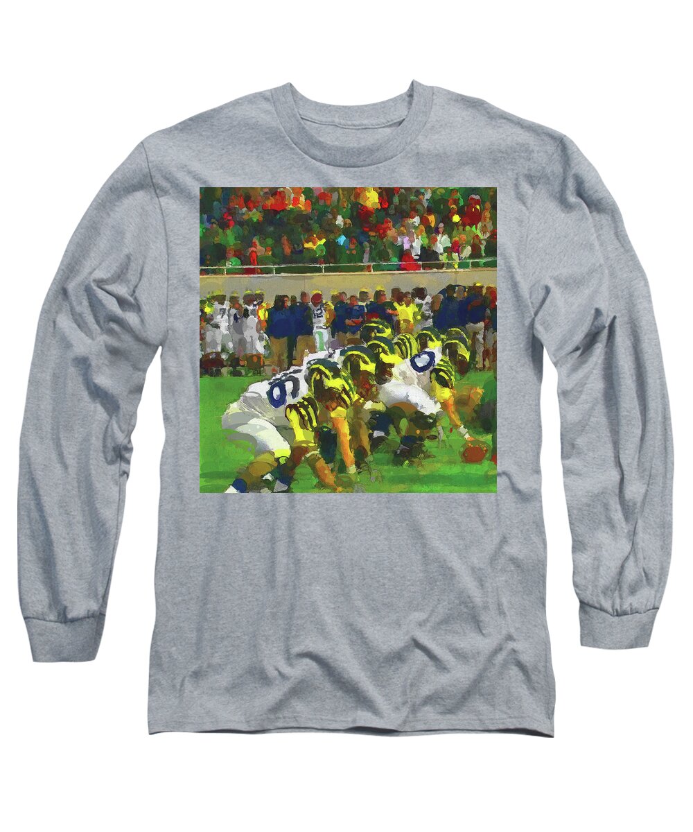 University Of Michigan Long Sleeve T-Shirt featuring the painting The War by John Farr