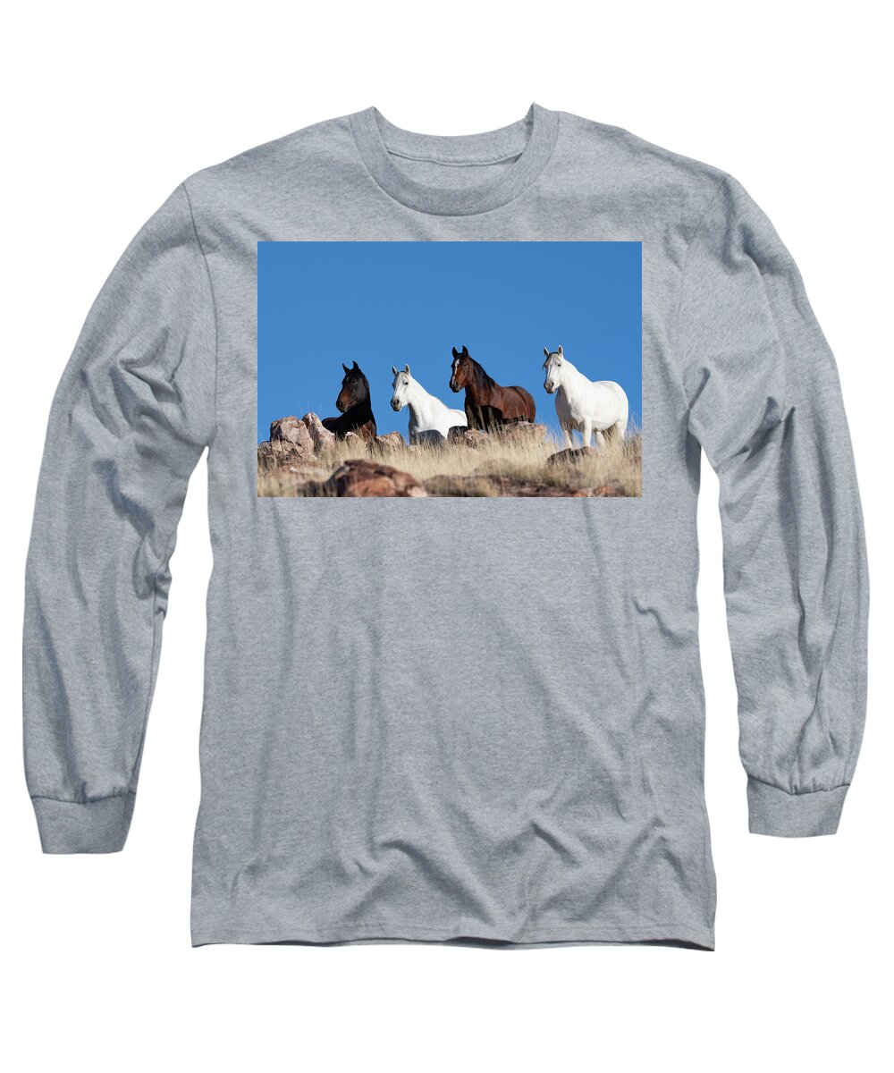 Wild Horses Long Sleeve T-Shirt featuring the photograph The Watchers by Mary Hone