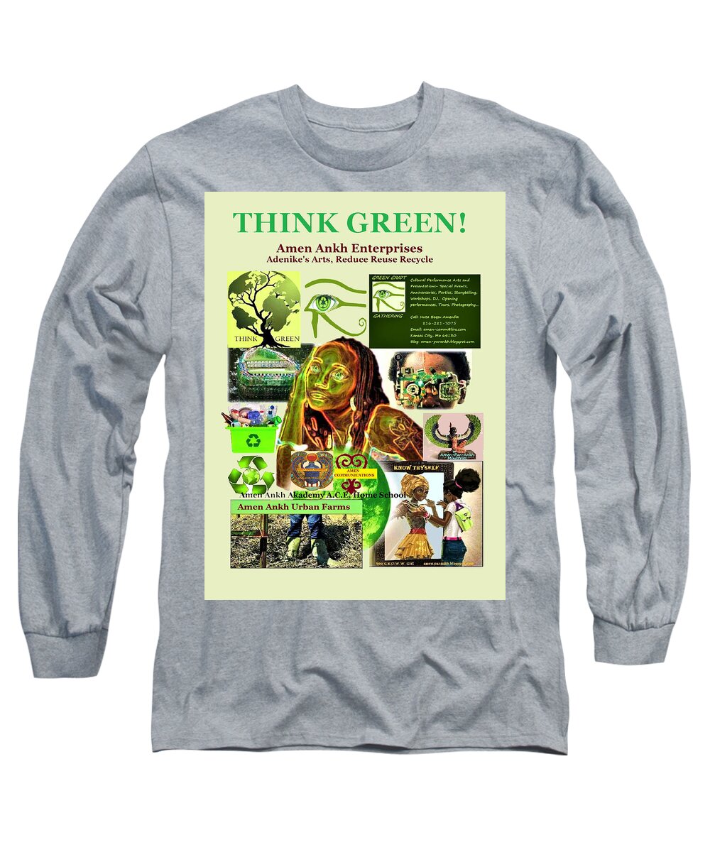 Think Green Long Sleeve T-Shirt featuring the digital art Think Green by Adenike AmenRa