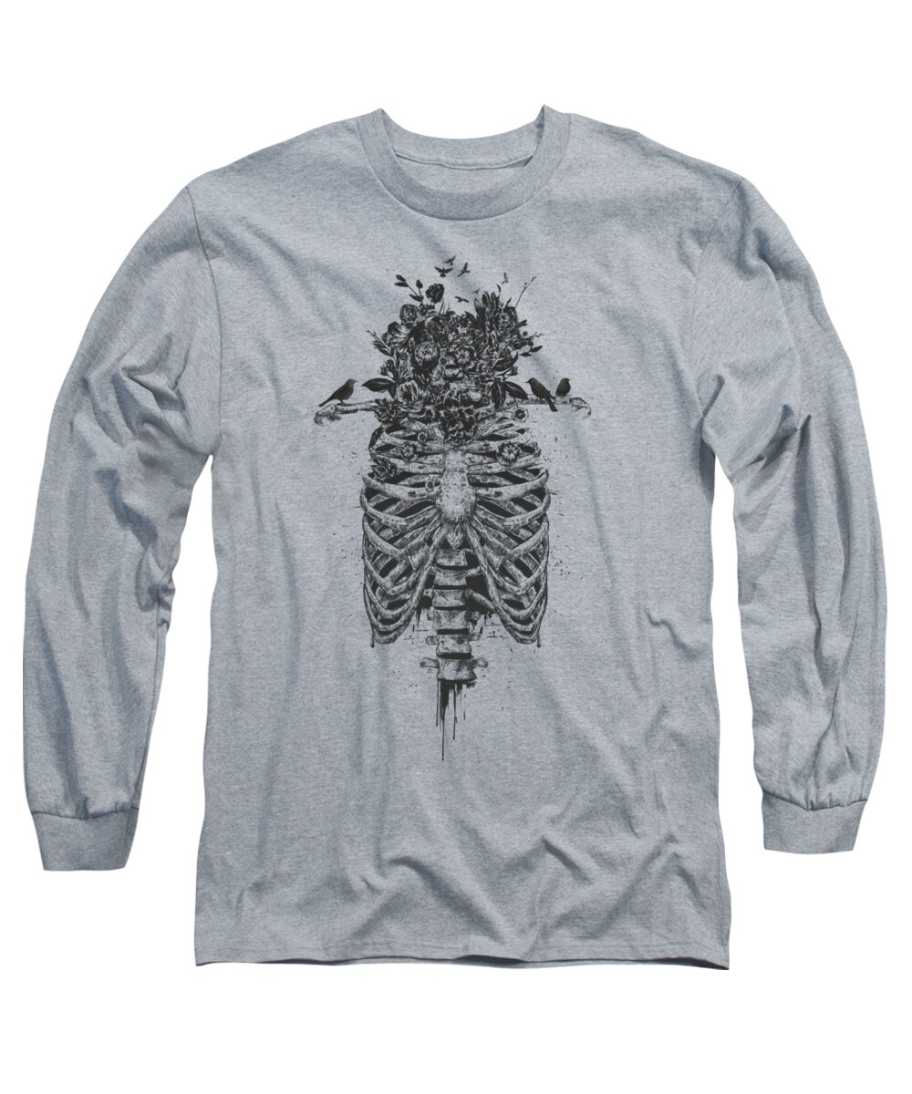 Skeleton Long Sleeve T-Shirt featuring the drawing Tree of life by Balazs Solti