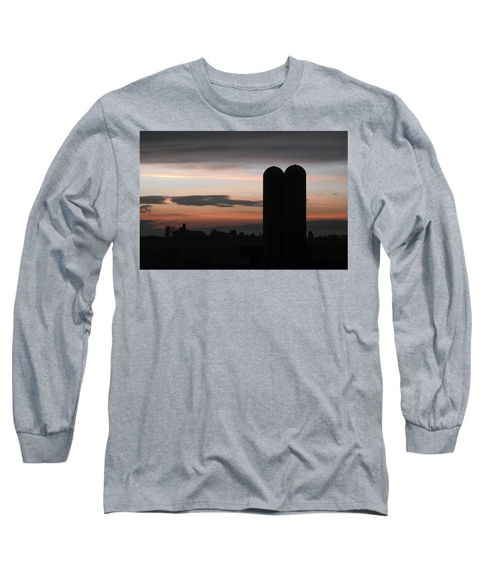 Pink Clouds Long Sleeve T-Shirt featuring the photograph Twilight Silos by Tana Reiff