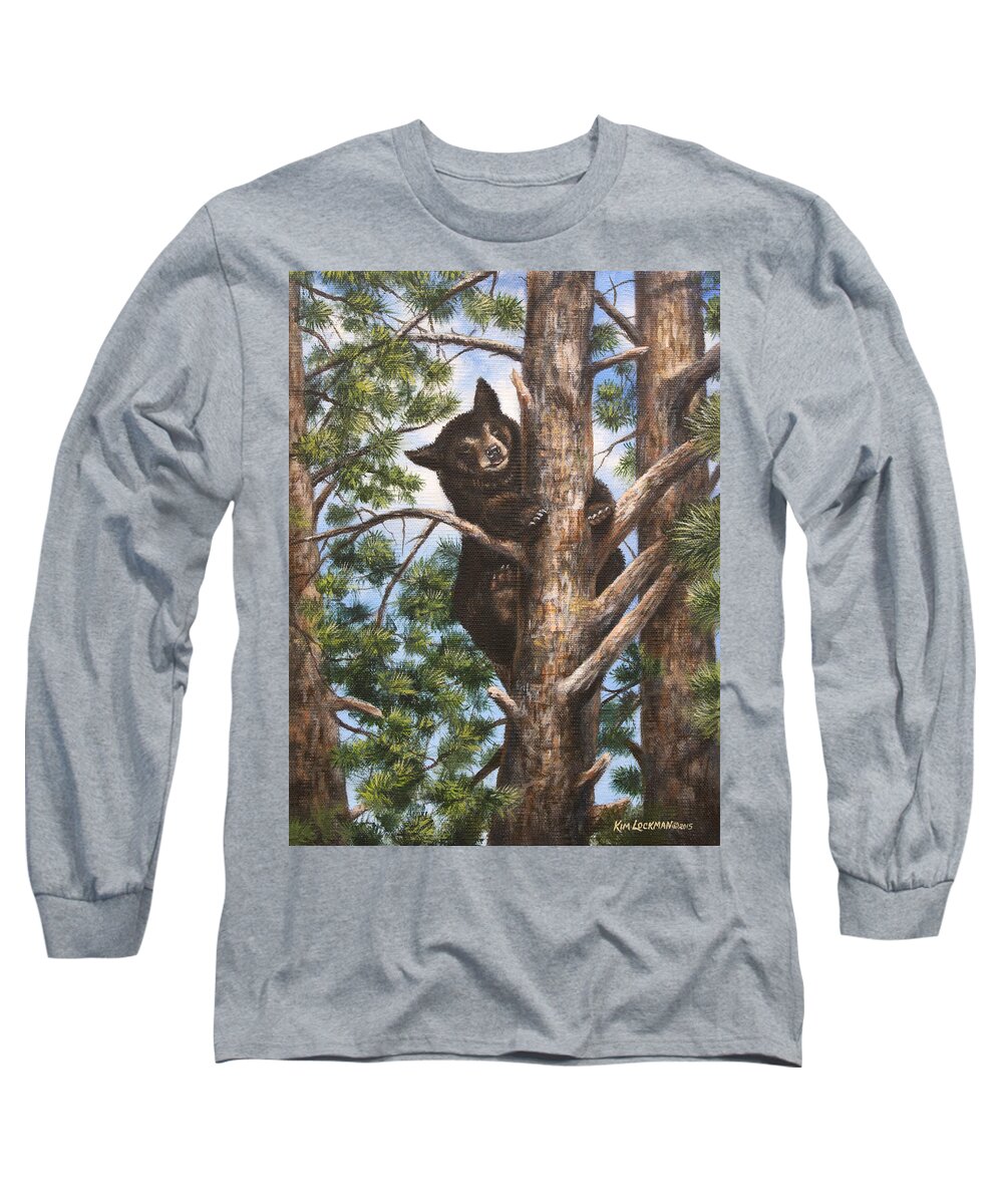 Bear Long Sleeve T-Shirt featuring the painting Up A Tree by Kim Lockman