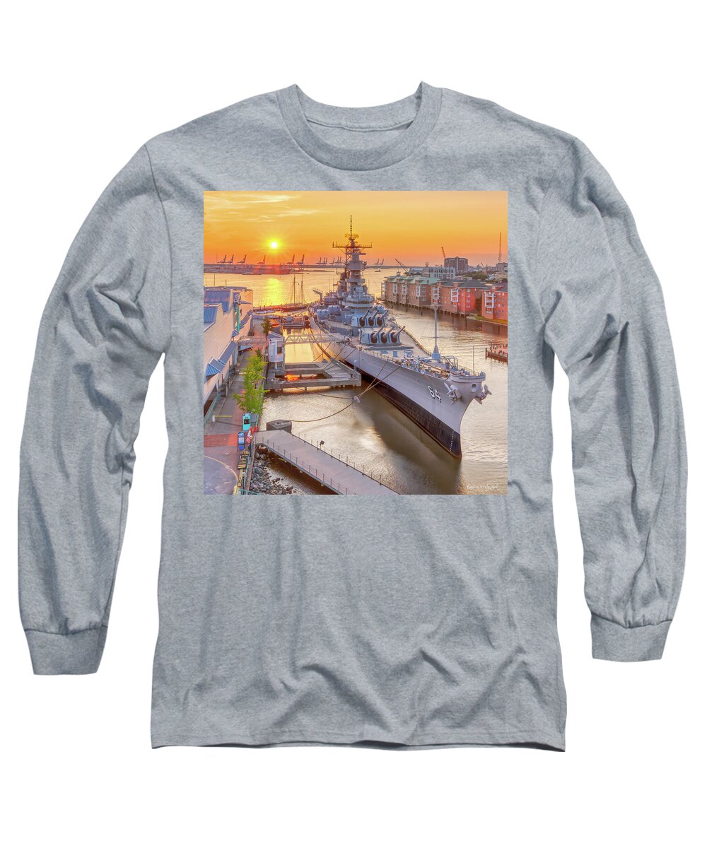 Donnatwifordphotography.com Long Sleeve T-Shirt featuring the photograph USS Wisconsin at Sunset by Donna Twiford