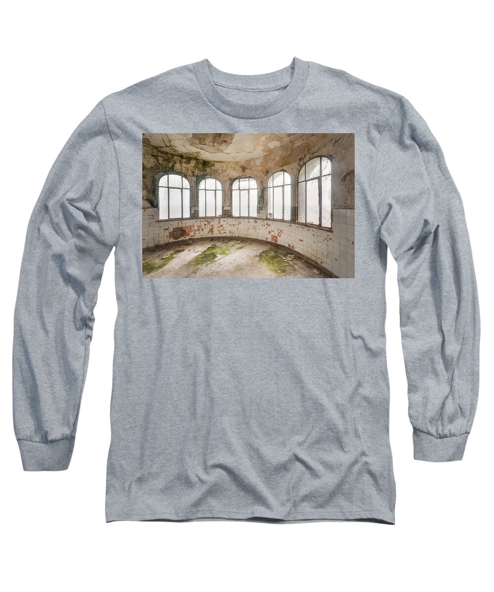 Abandoned Long Sleeve T-Shirt featuring the photograph View at the Sea by Roman Robroek