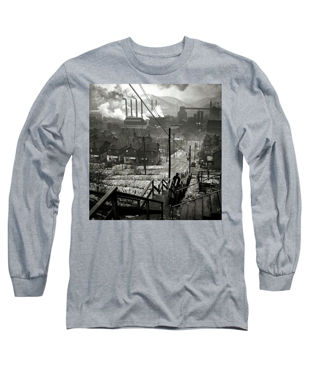 Steelworker Long Sleeve T-Shirt featuring the photograph Vintage Pittsburgh Mill District 1940 by Doc Braham