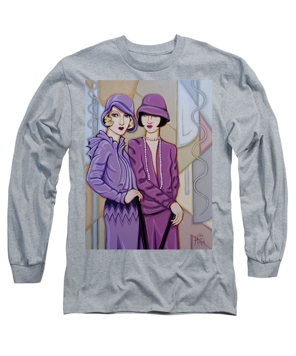 Flappers Long Sleeve T-Shirt featuring the painting Violet and Rose by Tara Hutton