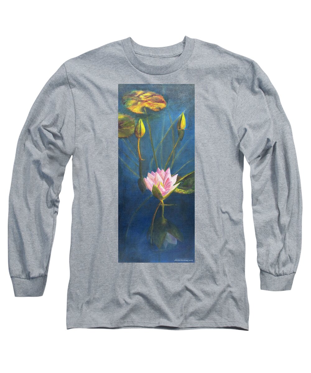 Flower Long Sleeve T-Shirt featuring the painting Water Lily by Nancy Strahinic