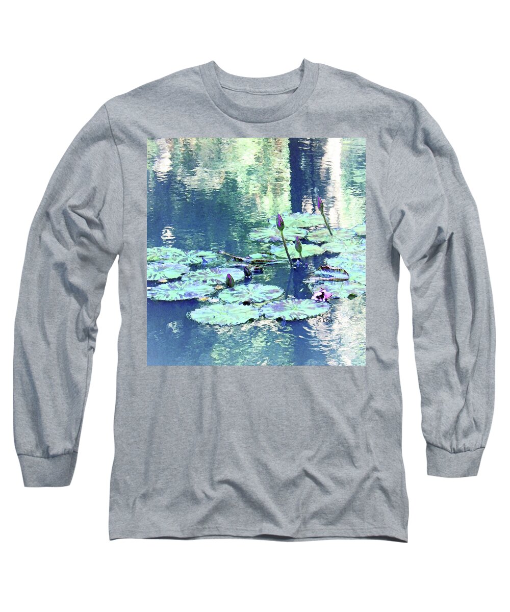 Landscape Long Sleeve T-Shirt featuring the digital art Waterlily Buds by Sharon Williams Eng