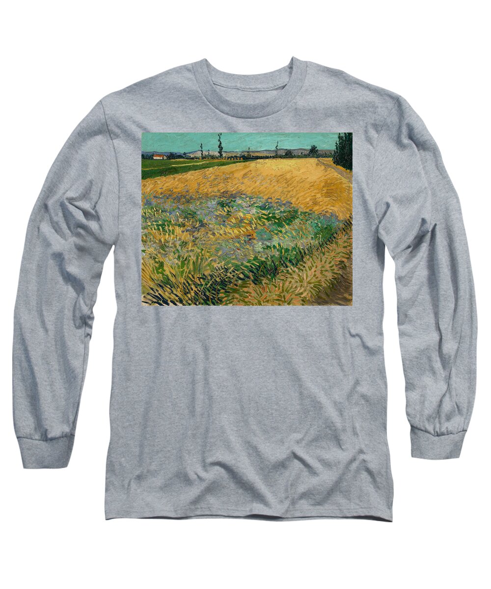 Oil On Canvas On Cardboard Long Sleeve T-Shirt featuring the painting Wheatfield. by Vincent van Gogh -1853-1890-
