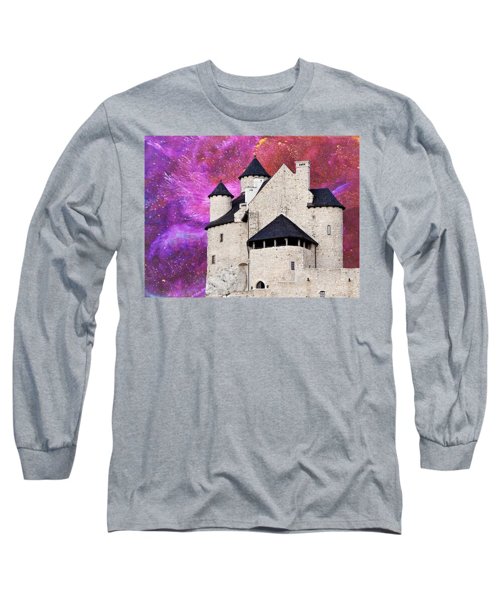 Castle Long Sleeve T-Shirt featuring the mixed media White Castle by Mary Poliquin - Policain Creations