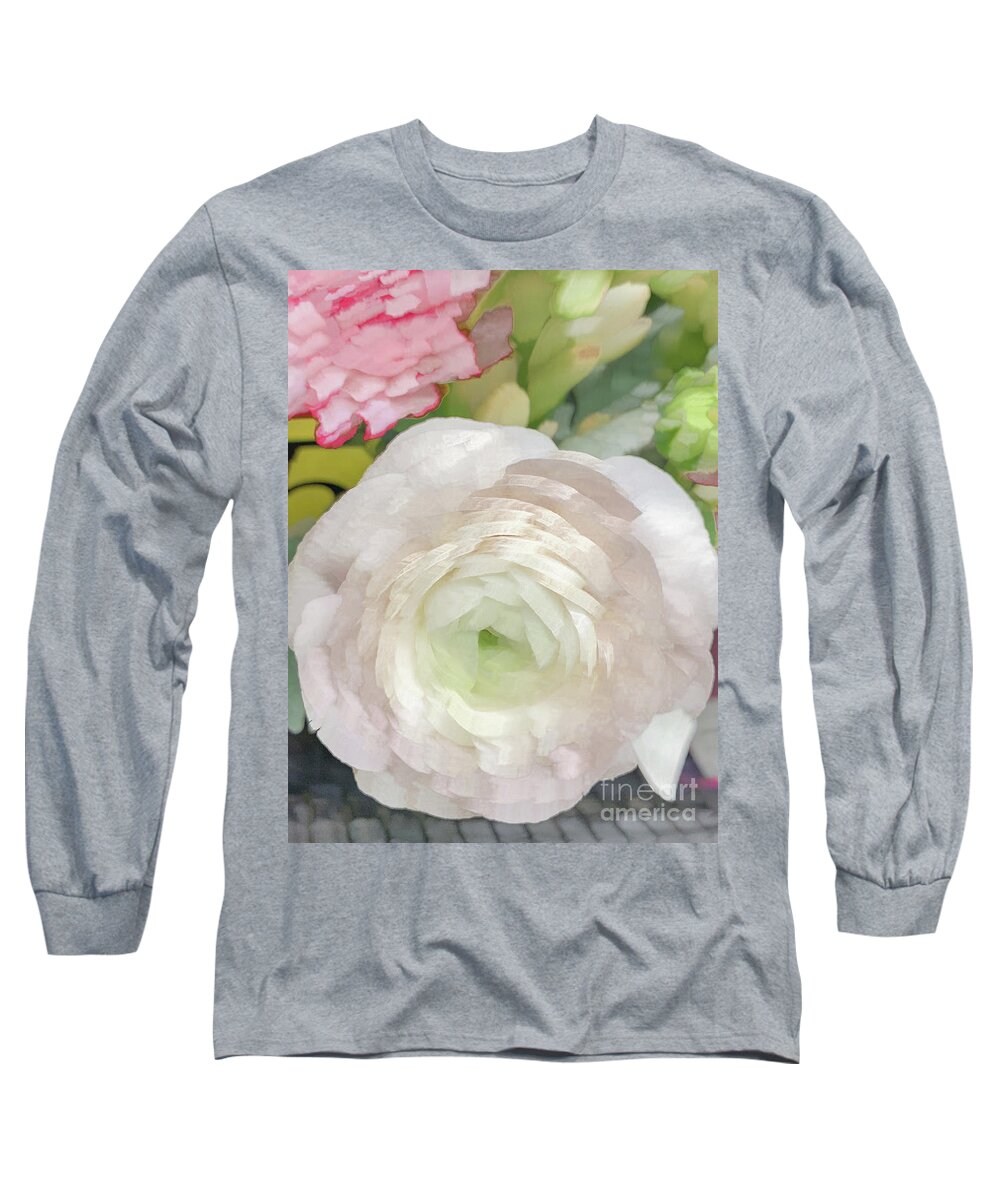 Abstract Long Sleeve T-Shirt featuring the photograph White rose pastel by Phillip Rubino