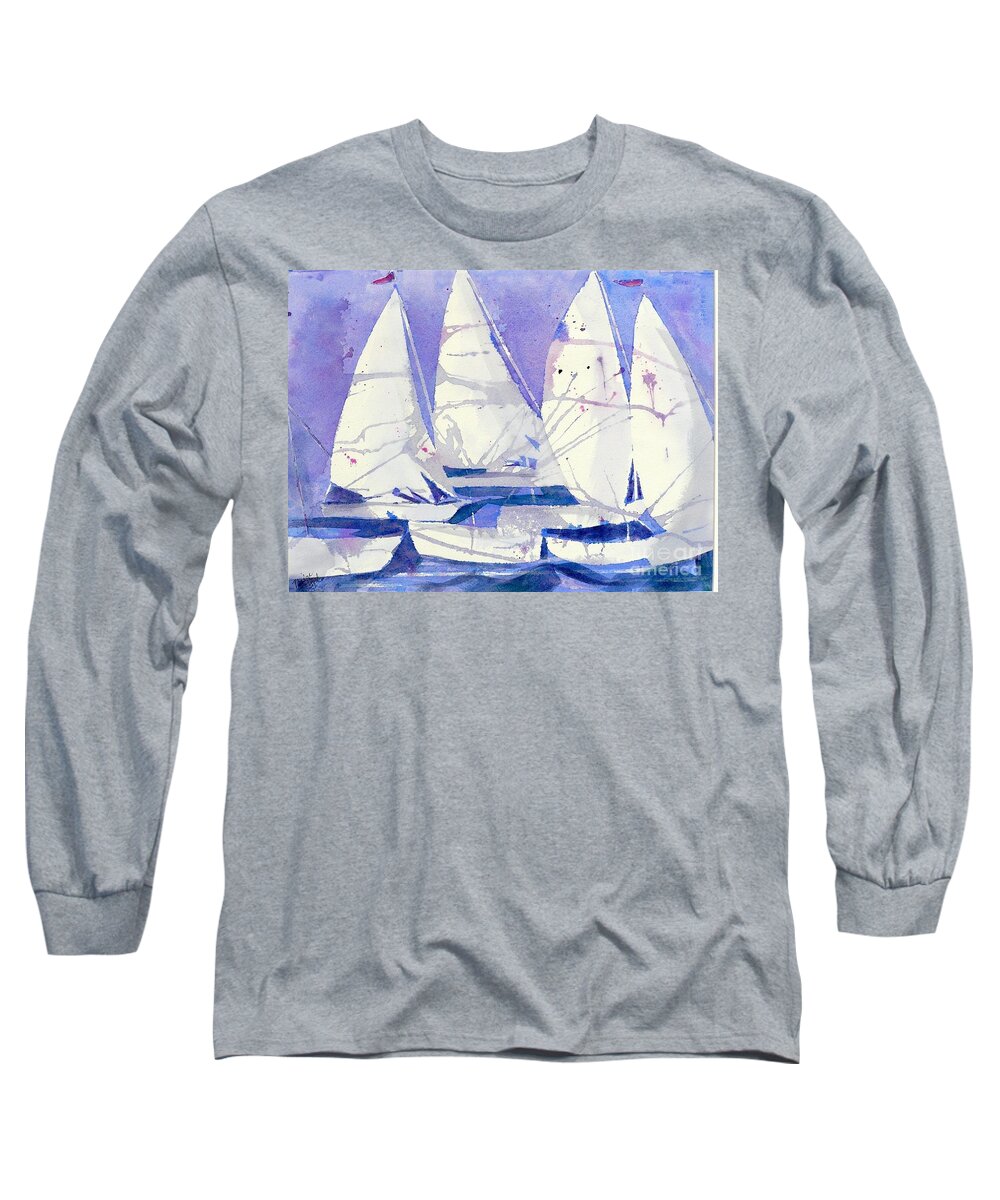 Sailboats Long Sleeve T-Shirt featuring the painting White Sails by Midge Pippel