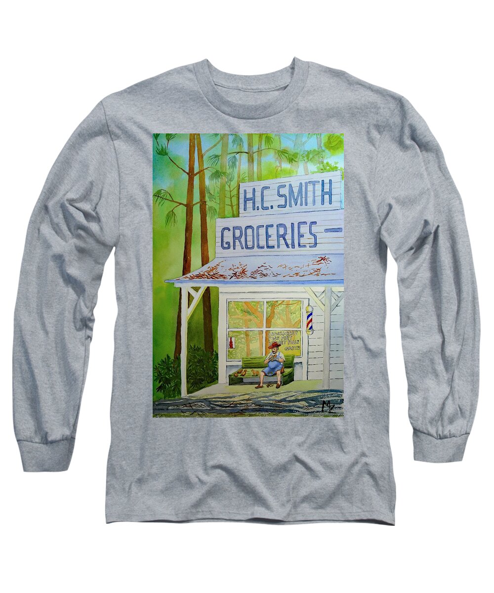Whittler Long Sleeve T-Shirt featuring the painting Whittling at Dusk by Margaret Zabor