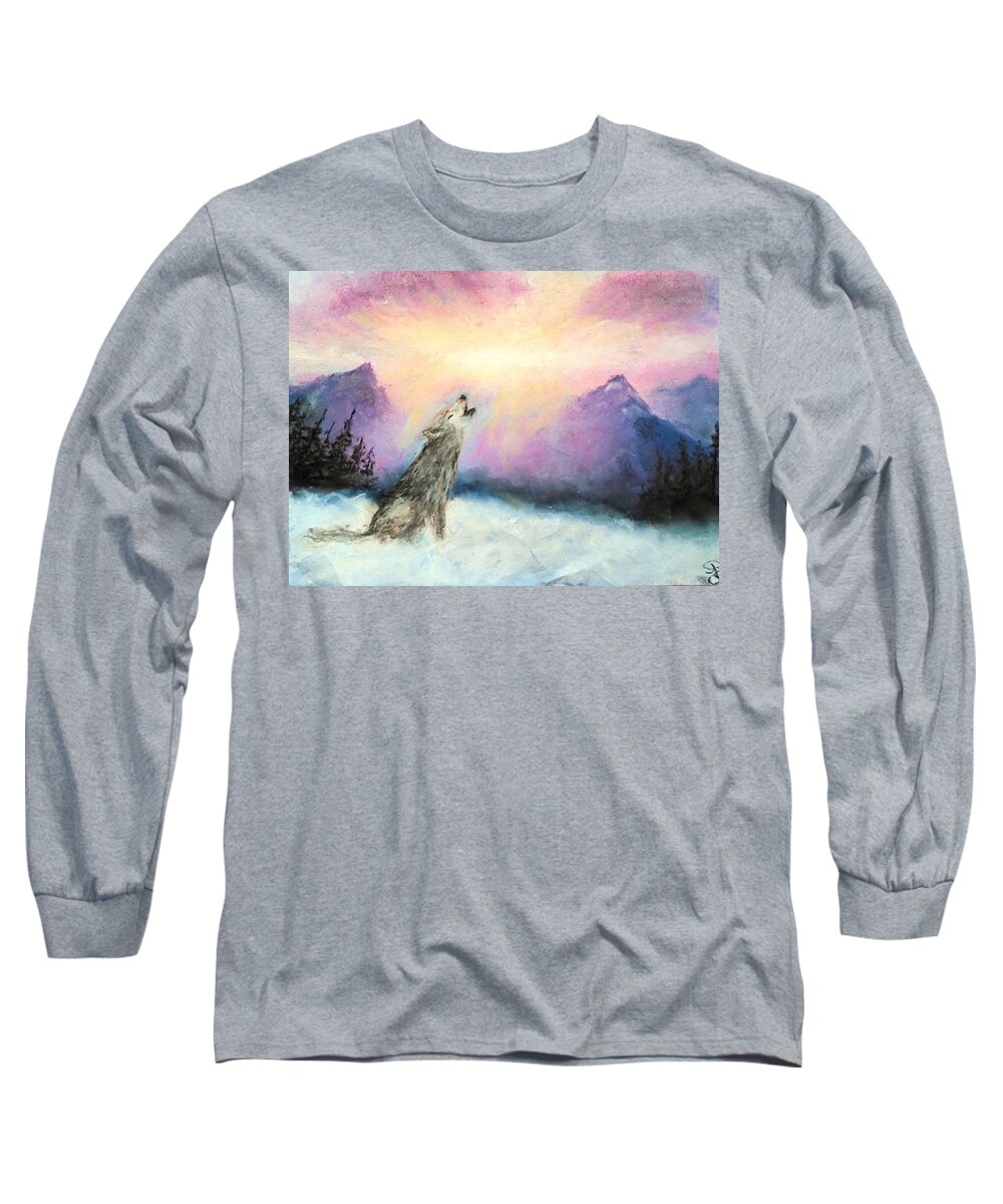 Wolf Long Sleeve T-Shirt featuring the drawing Winter Calling by Jen Shearer