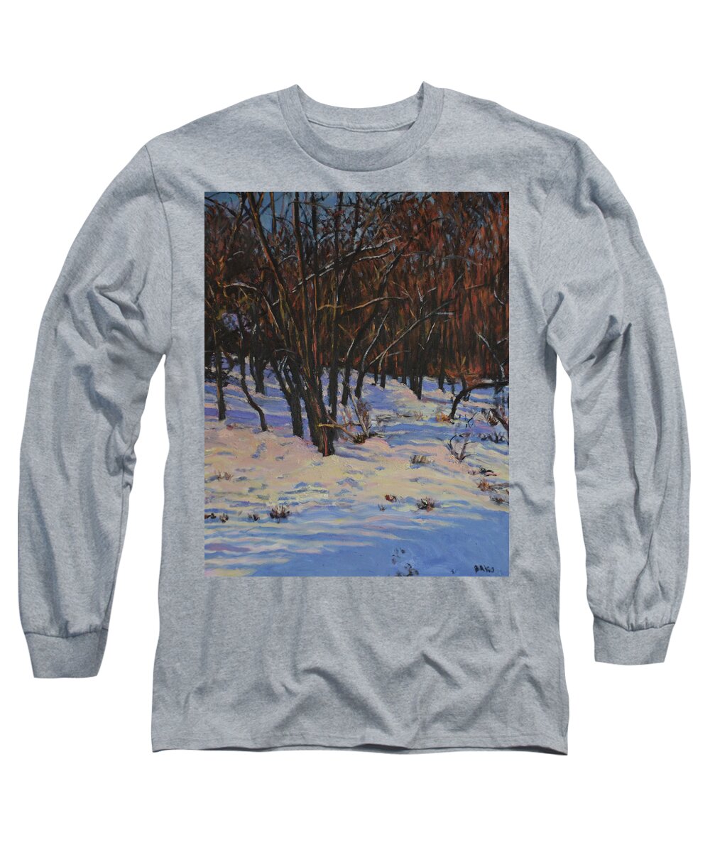 Winter Long Sleeve T-Shirt featuring the painting Winter Snow Shadows by Beth Riso