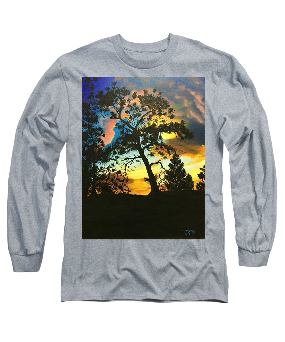Silhouette Long Sleeve T-Shirt featuring the painting With Darkness there is Beauty by Sharon Duguay