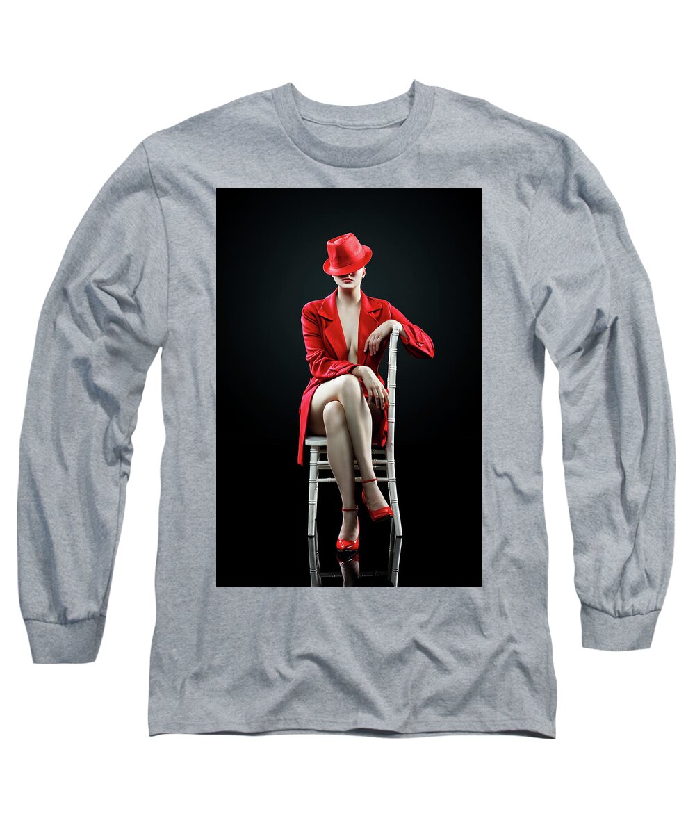 Woman Long Sleeve T-Shirt featuring the photograph Woman in red by Johan Swanepoel