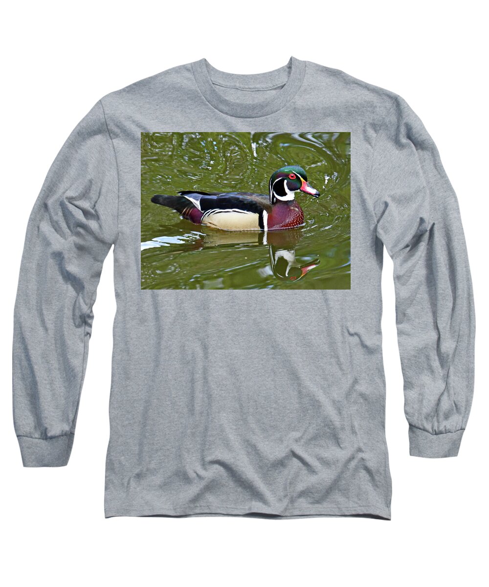Wood Duck Long Sleeve T-Shirt featuring the photograph Wood Duck Male by Lyuba Filatova