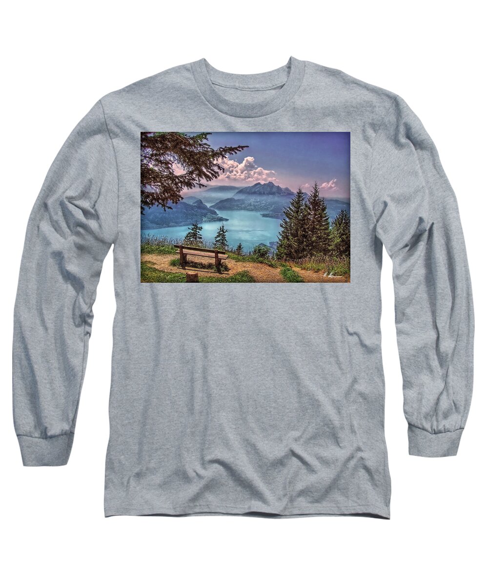 Switzerland Long Sleeve T-Shirt featuring the photograph Wooden Bench by Hanny Heim