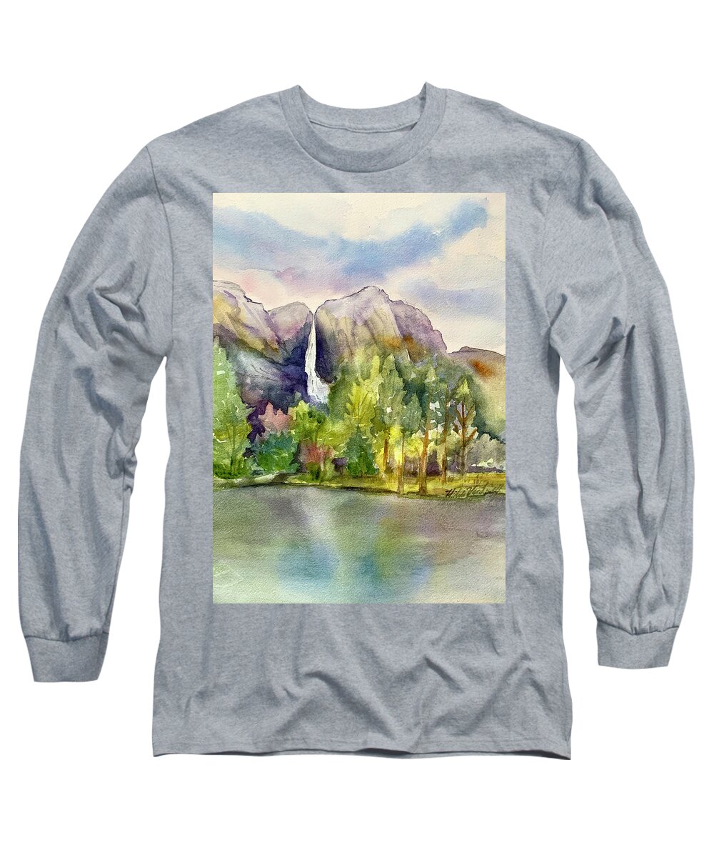 Yosemite Long Sleeve T-Shirt featuring the painting Yosemite Waterfalls by Hilda Vandergriff
