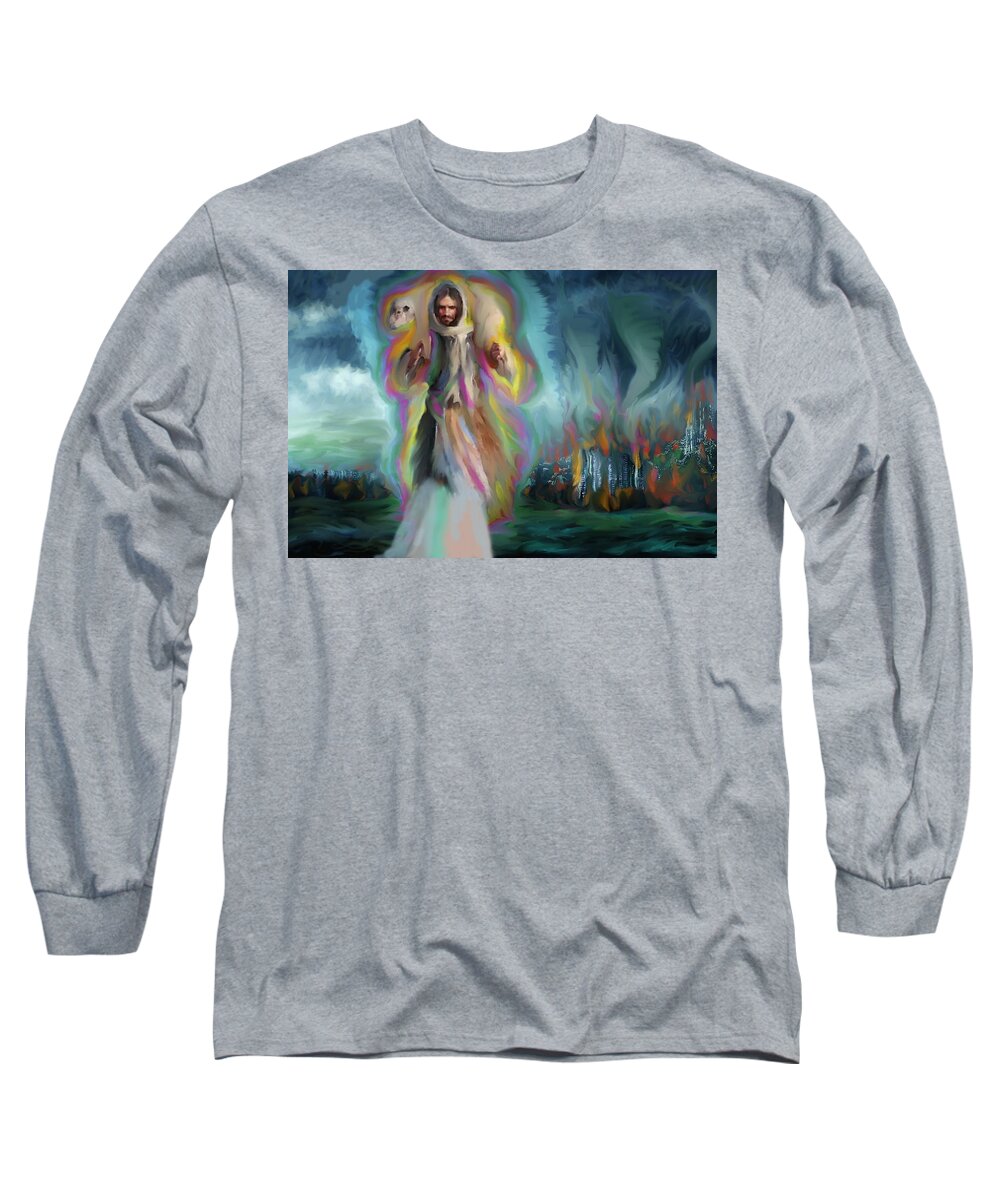 Yhwh Long Sleeve T-Shirt featuring the painting YSHUWH YHWH saves by Hidden Mountain