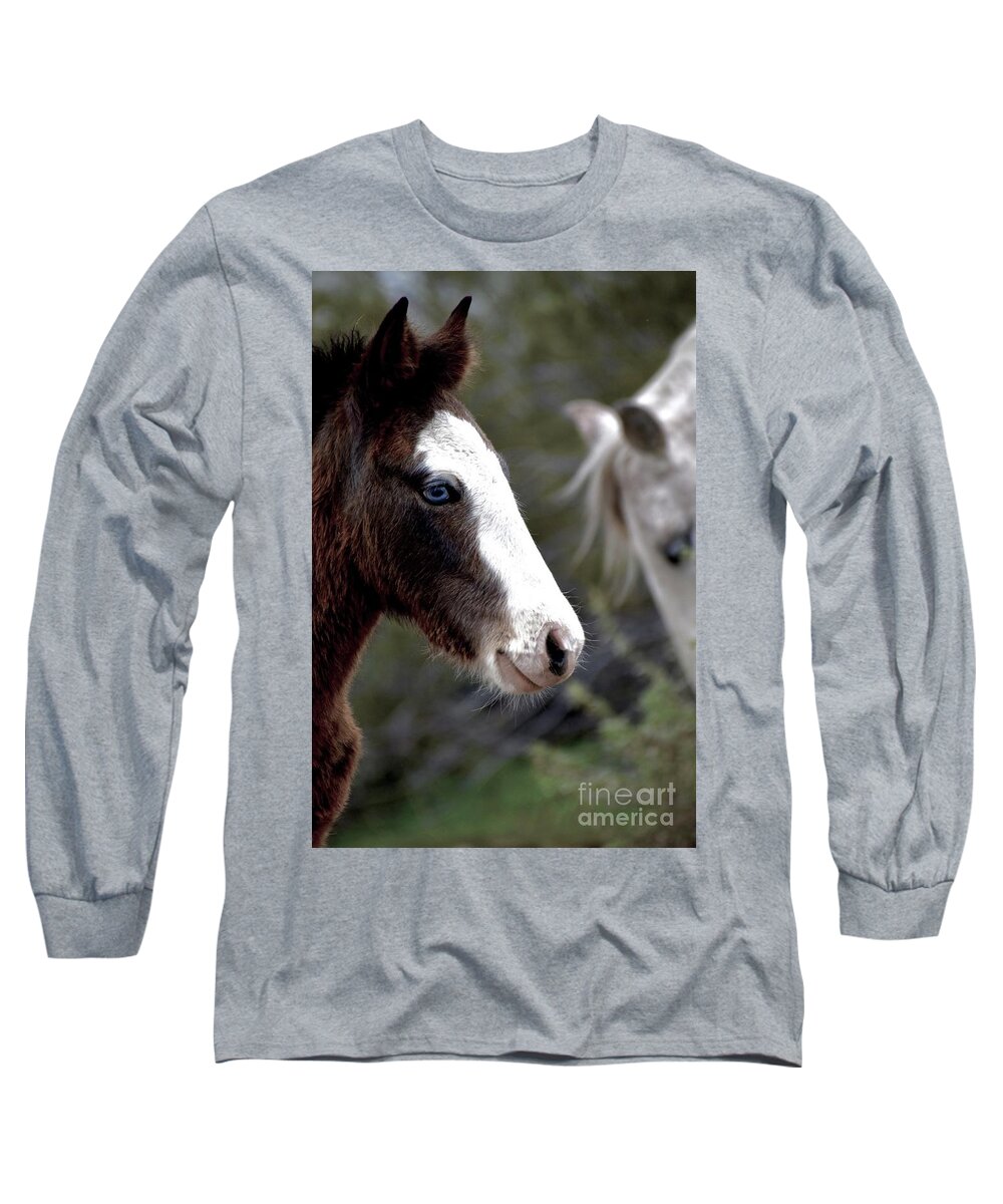 Salt River Wild Horses Long Sleeve T-Shirt featuring the digital art Blue #1 by Tammy Keyes