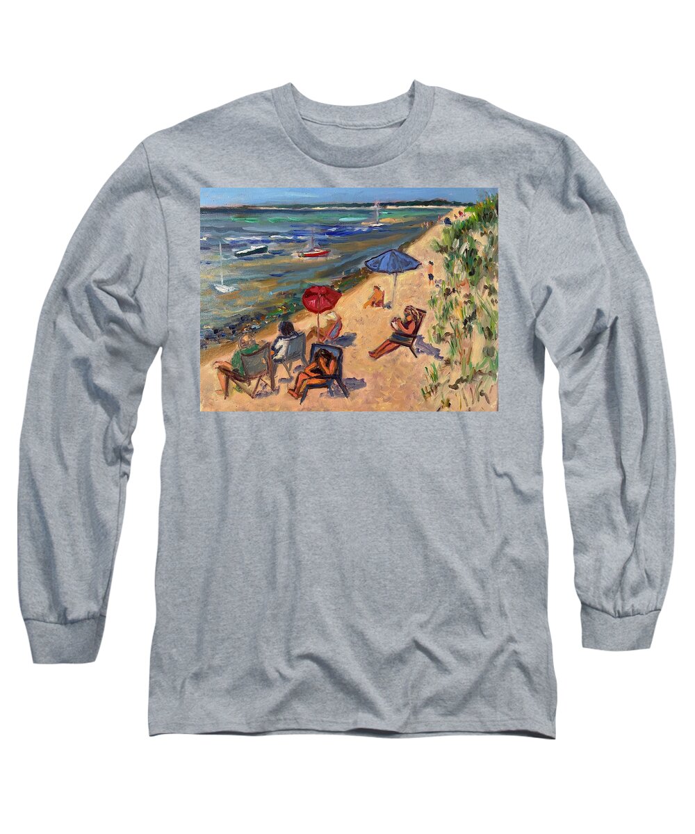 Beach Cape Cod Brewster Bay Summer Long Sleeve T-Shirt featuring the painting Brewster beach #1 by Beth Riso
