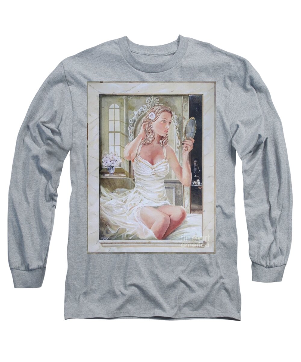 Original Painting On Linen Long Sleeve T-Shirt featuring the painting Morning Beauty #2 by Sinisa Saratlic