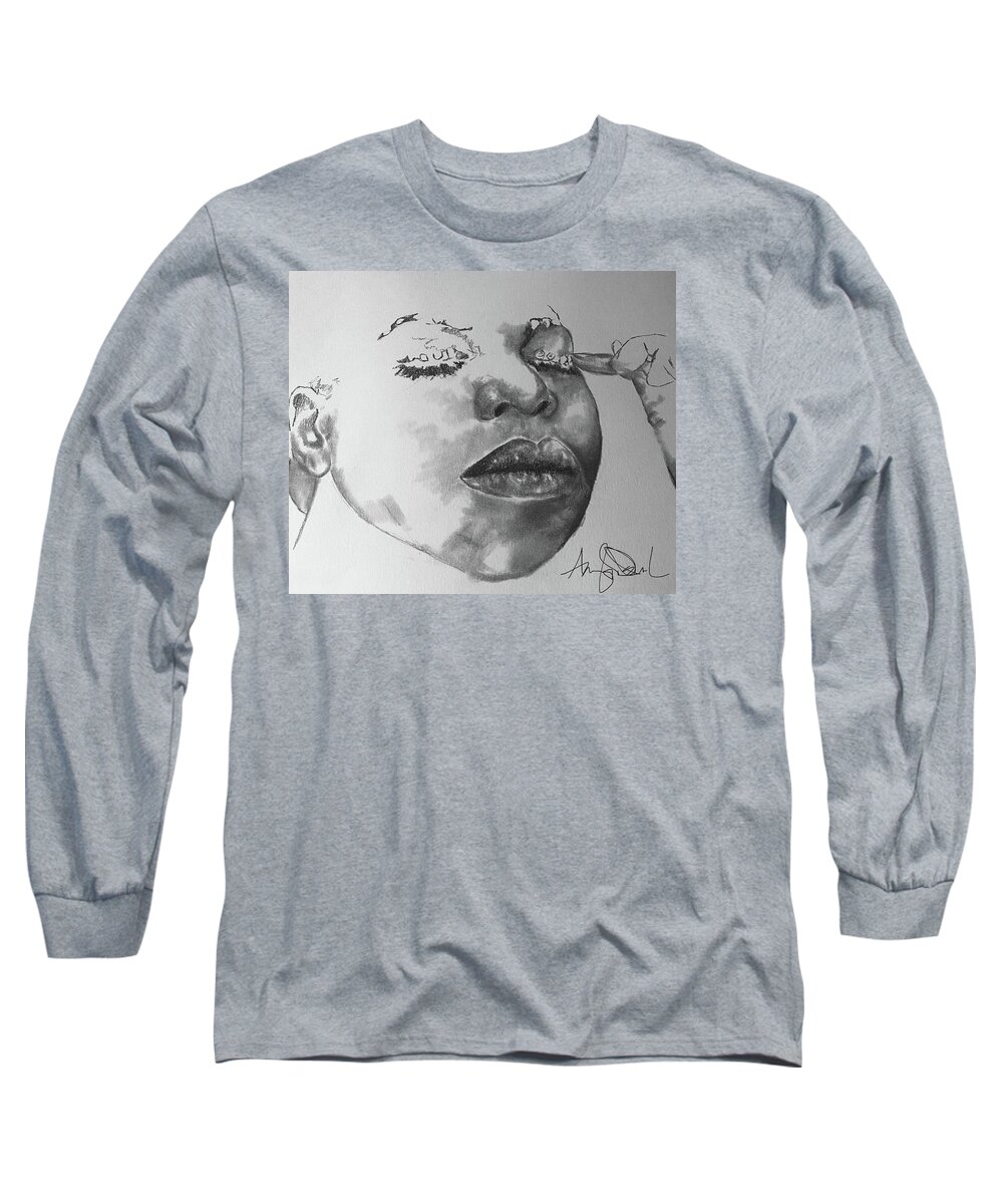  Long Sleeve T-Shirt featuring the drawing Nina by Angie ONeal