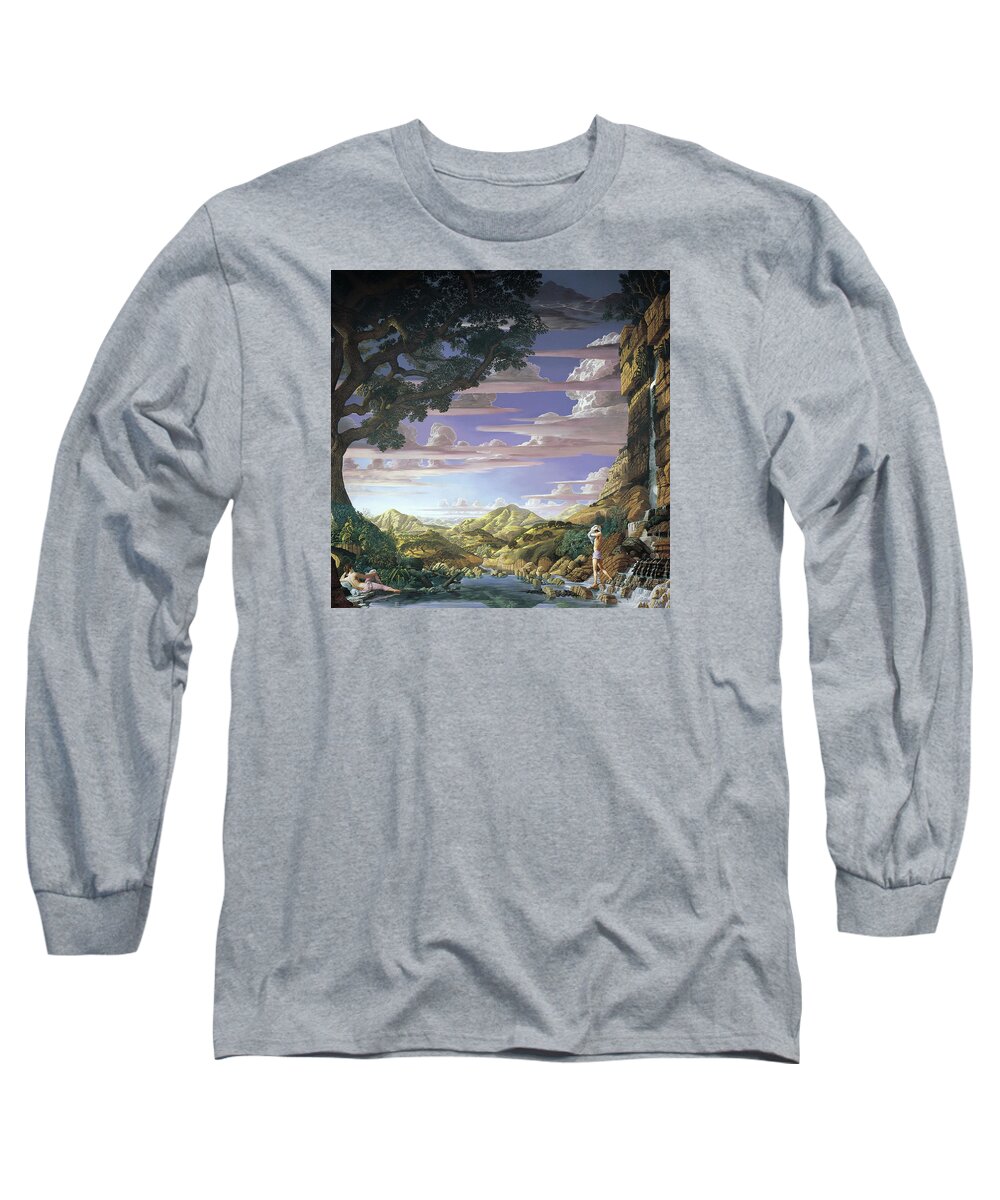 Landscape Long Sleeve T-Shirt featuring the painting Paradise by Kurt Wenner