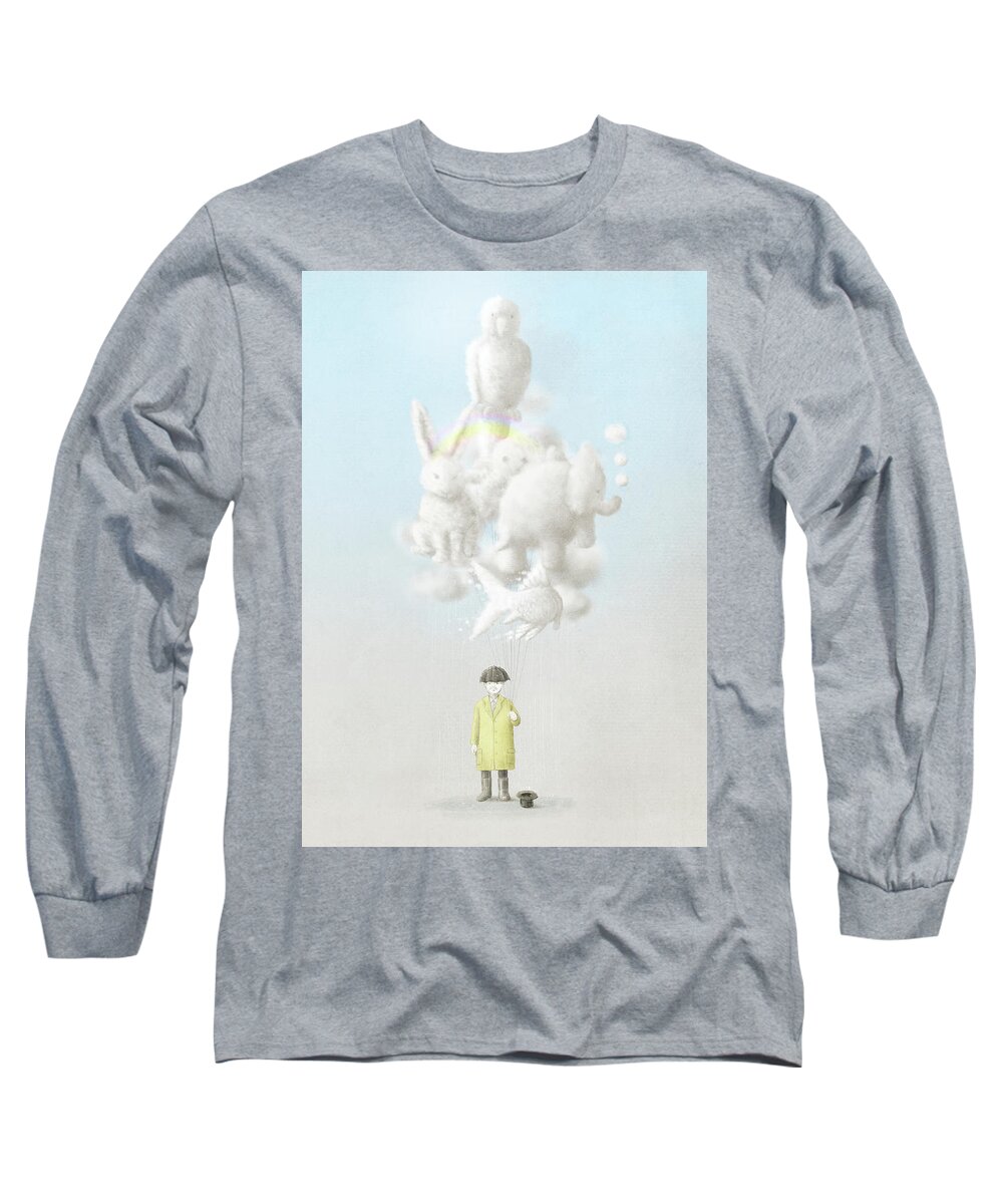 Clouds Long Sleeve T-Shirt featuring the drawing The Cloud Seller #1 by Eric Fan