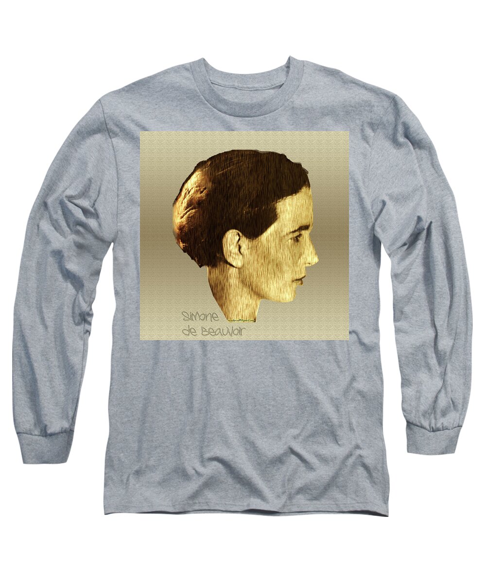Beauvoir Long Sleeve T-Shirt featuring the digital art Young Simone de Beauvoir #1 by Asok Mukhopadhyay