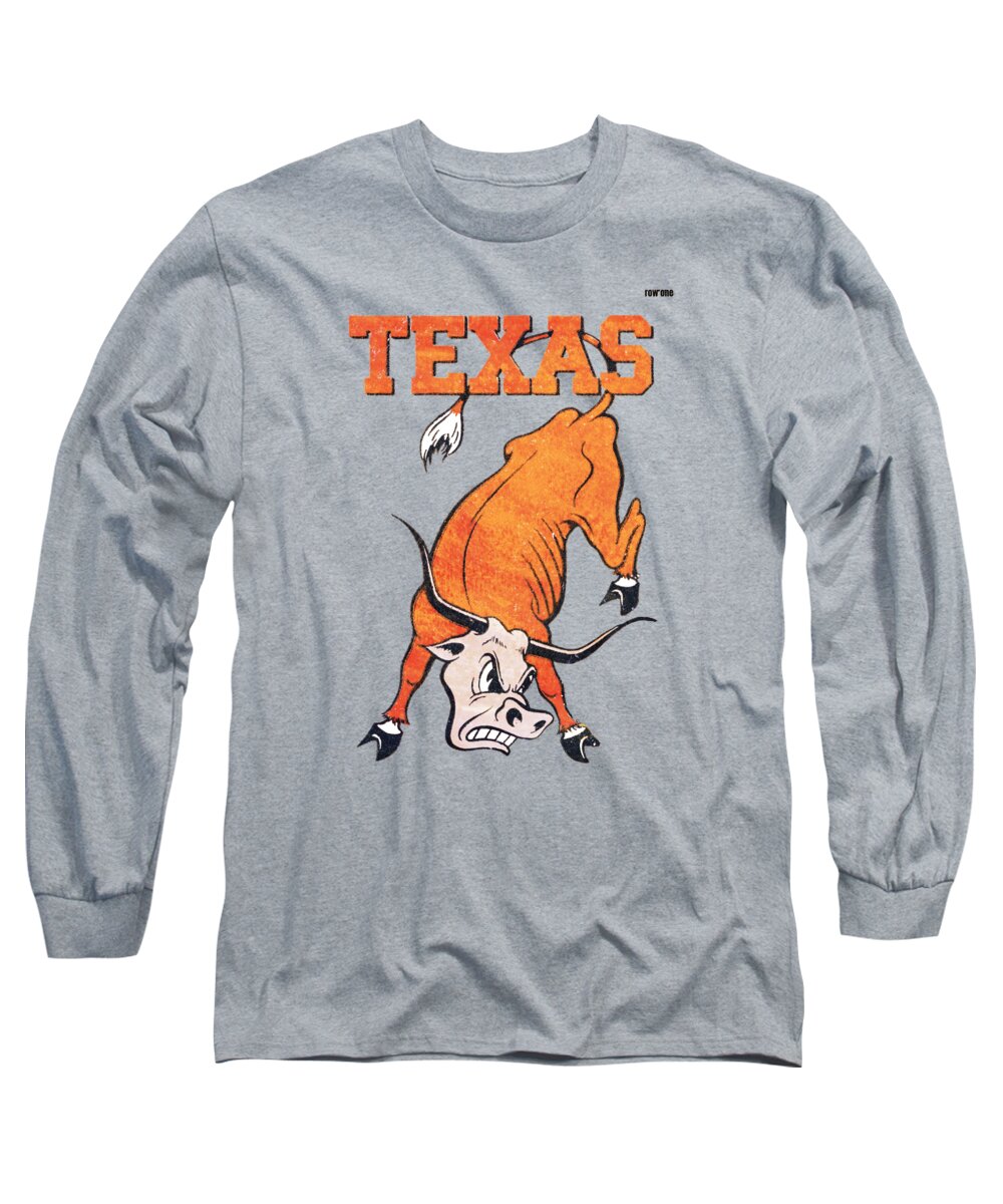 Texas Long Sleeve T-Shirt featuring the mixed media 1951 Texas Longhorns Art by Row One Brand