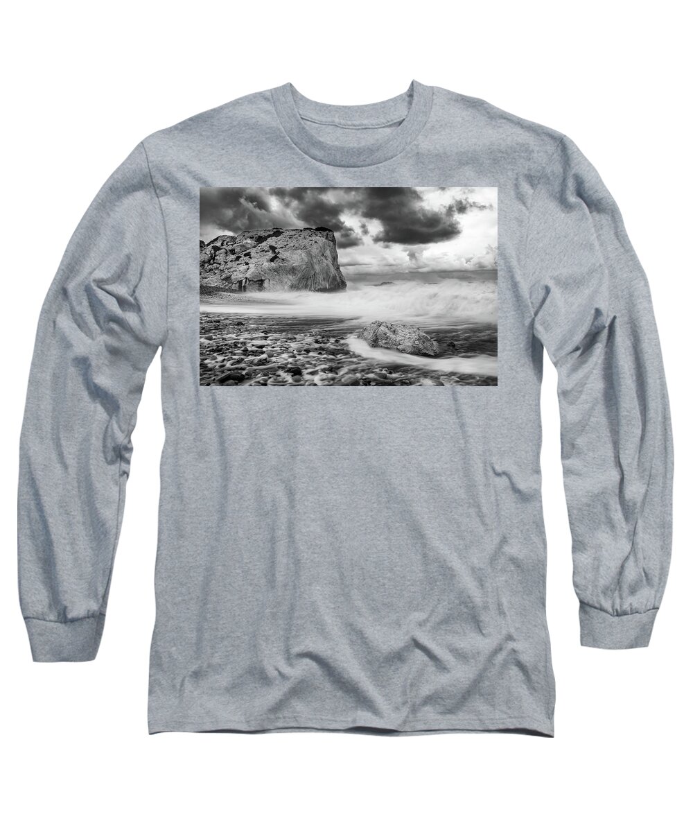 Seascape Long Sleeve T-Shirt featuring the photograph Seascape with windy waves during stormy weather. #2 by Michalakis Ppalis