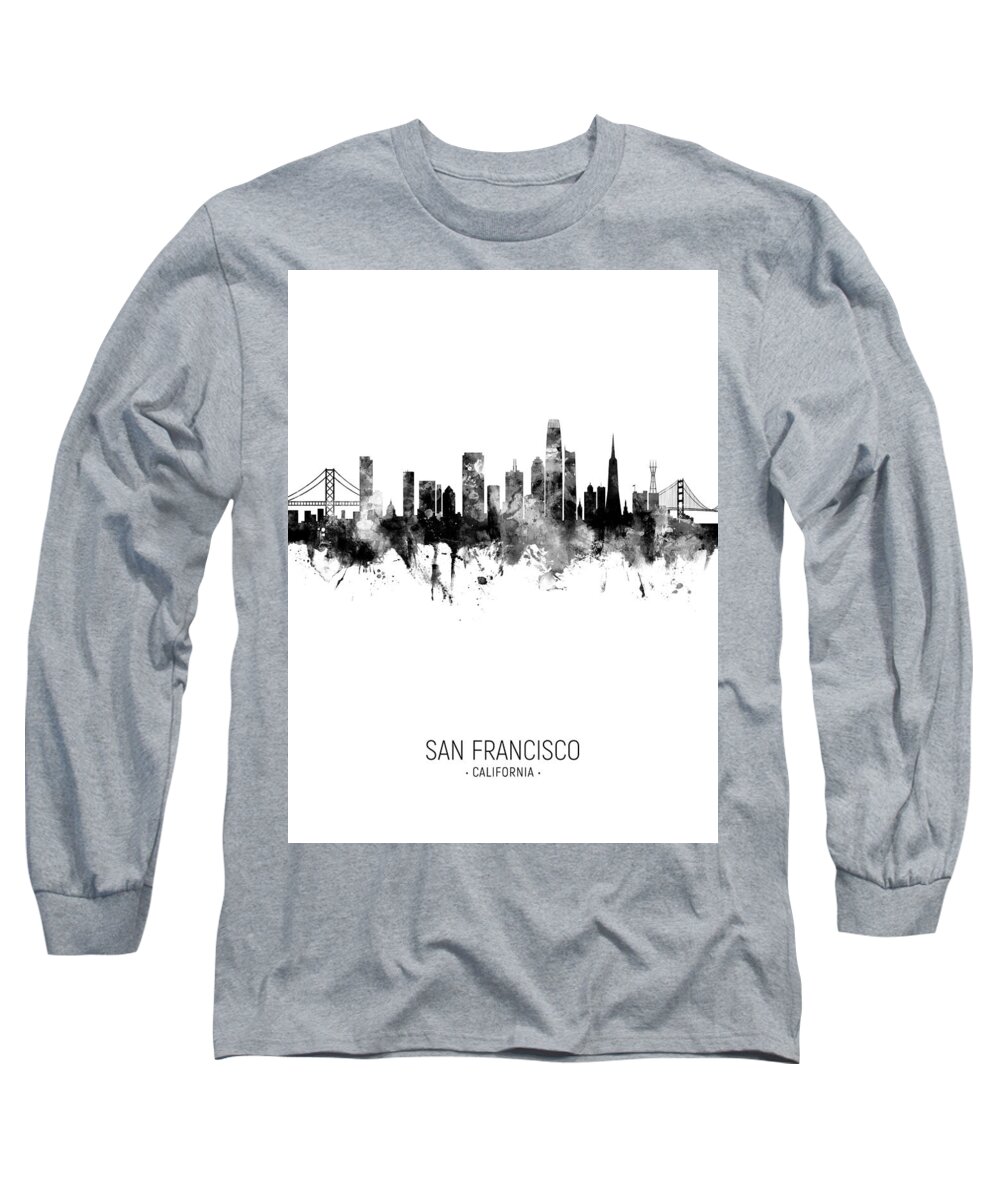 San Francisco Long Sleeve T-Shirt featuring the digital art San Francisco California Skyline #24 by Michael Tompsett