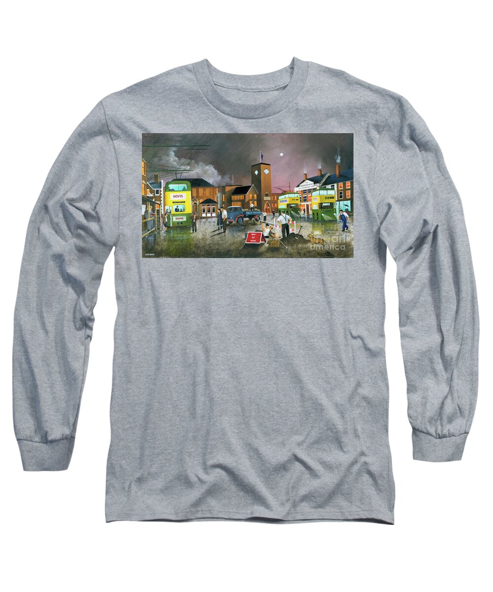 England Long Sleeve T-Shirt featuring the painting Dudley Trolley Bus Terminus - England #2 by Ken Wood