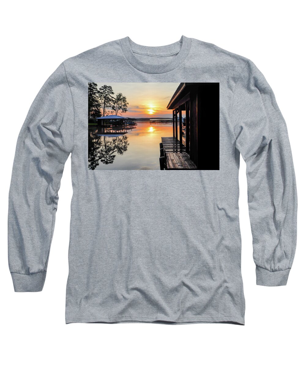 Sunrise Long Sleeve T-Shirt featuring the photograph A Boathouse Side Sunrise by Ed Williams